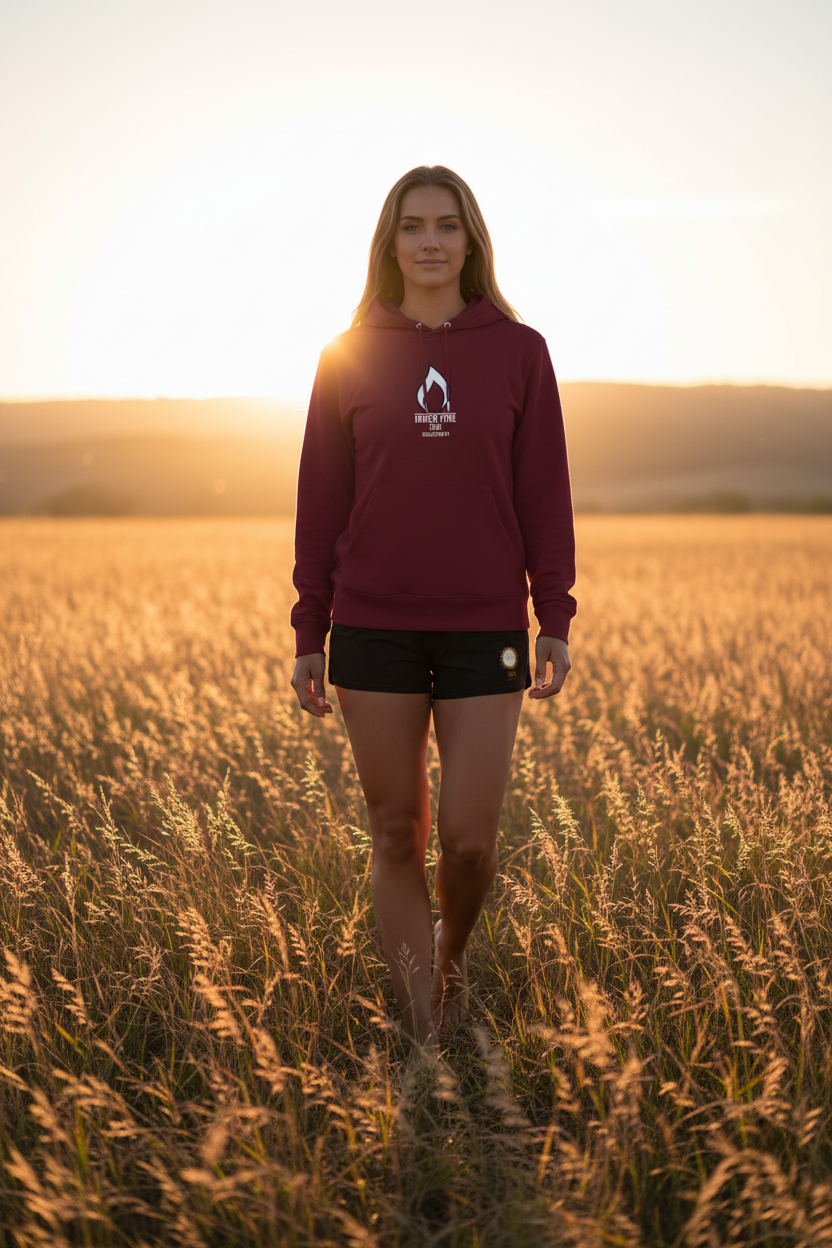 Femenina frontal hoodie burdeos + shorts campo dorado