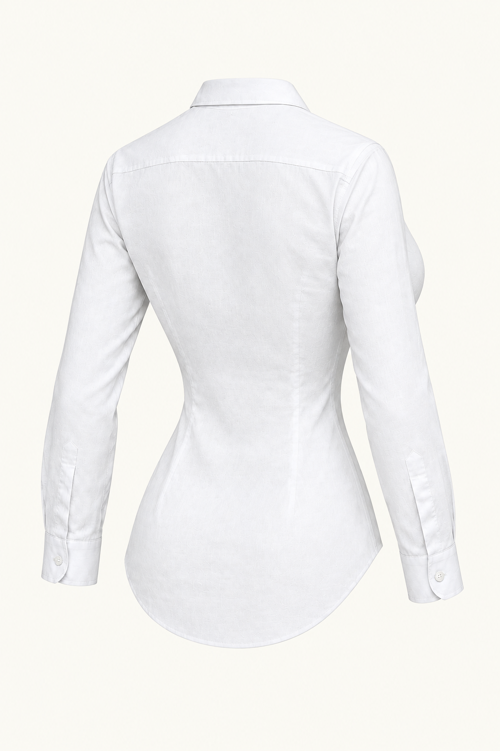 Mockup camisa blanca, trasera, silueta femenina marcada