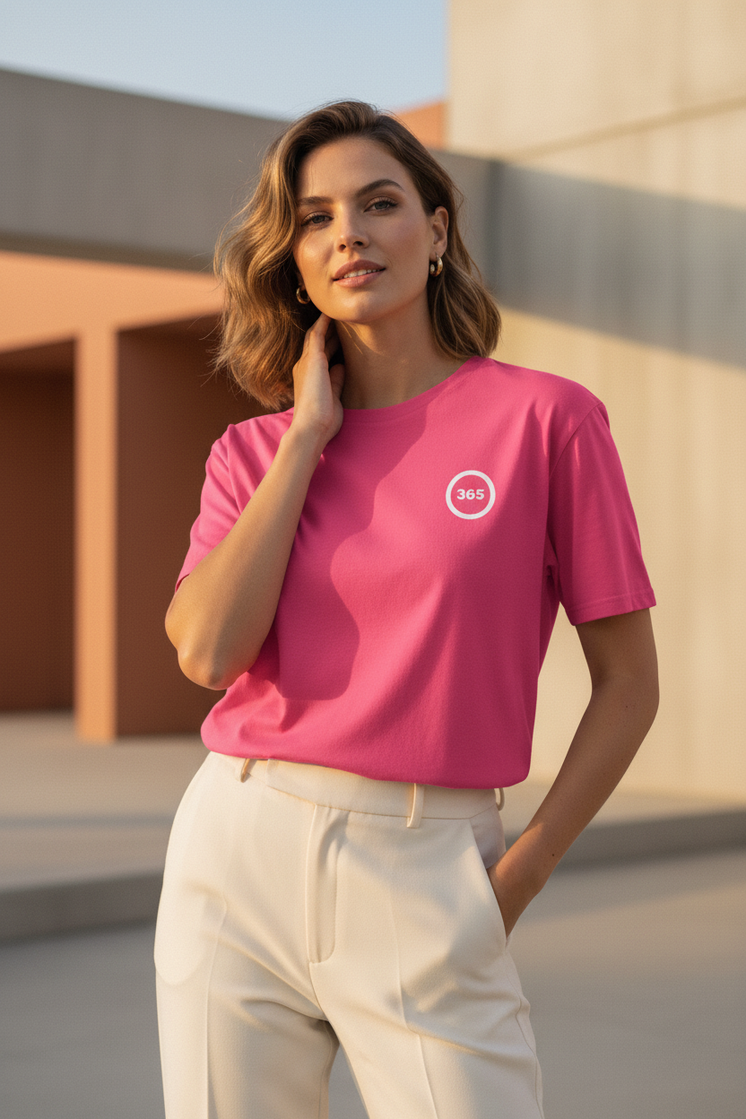 Modelo femenina con camiseta heliconia