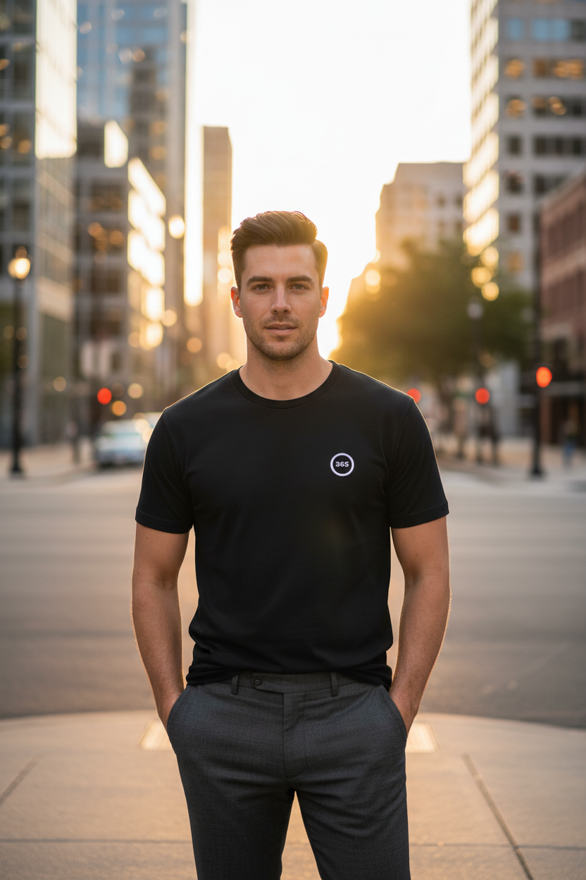 Modelo masculino camiseta negra urbano
