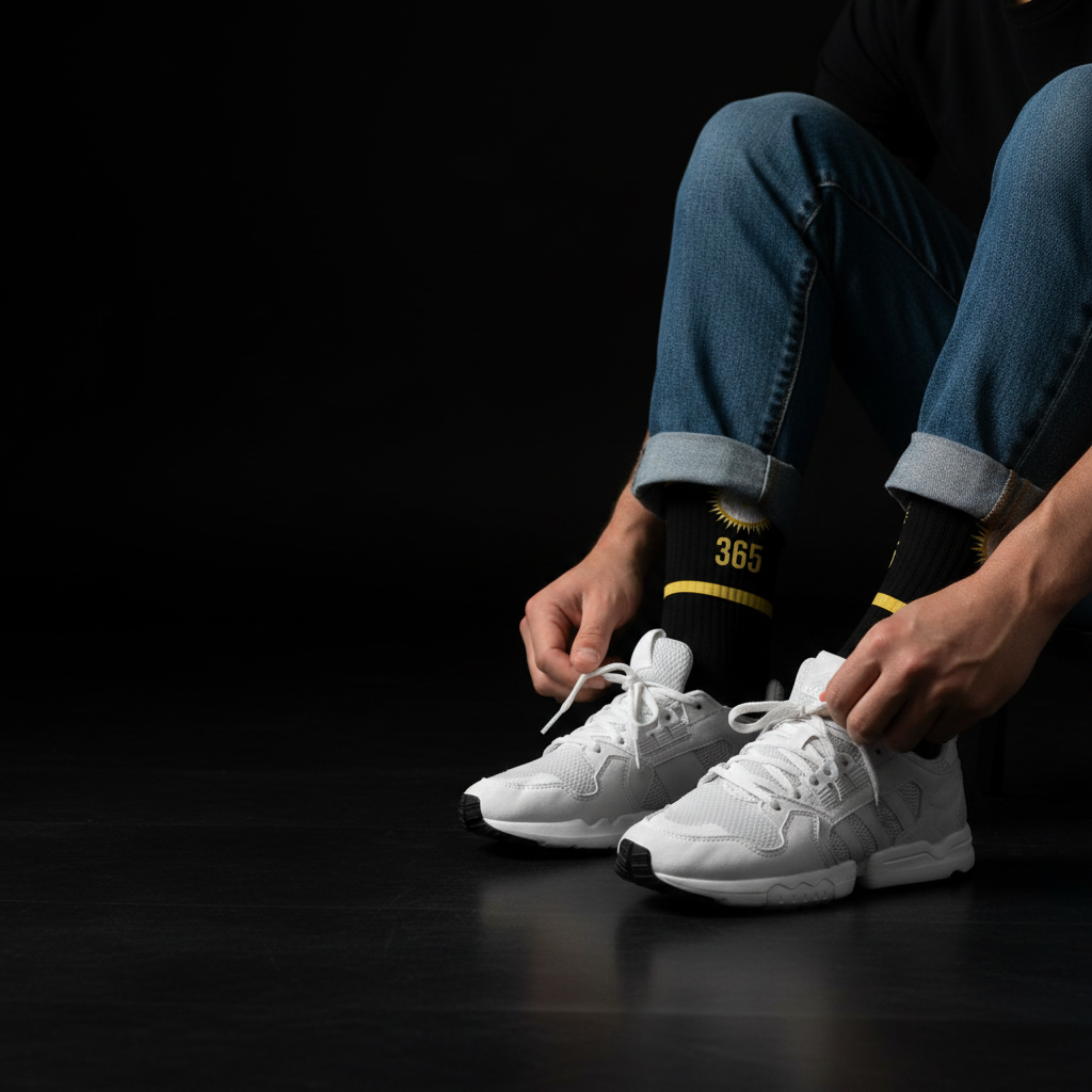 Tying sneakers